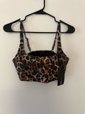 Fashion Nova Leopard Print Maui Tank Bikini Top - Black & Brown